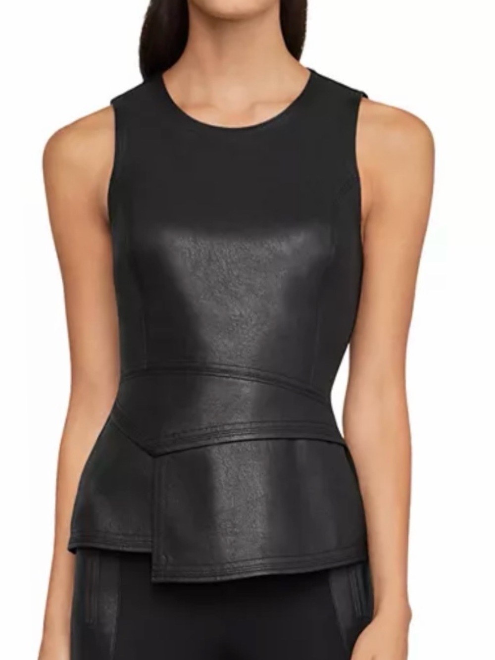 NWT BCBGMAXAZRIA Faux Leather & Ponte Peplum Top Sleeveless - Picture 4 of 12